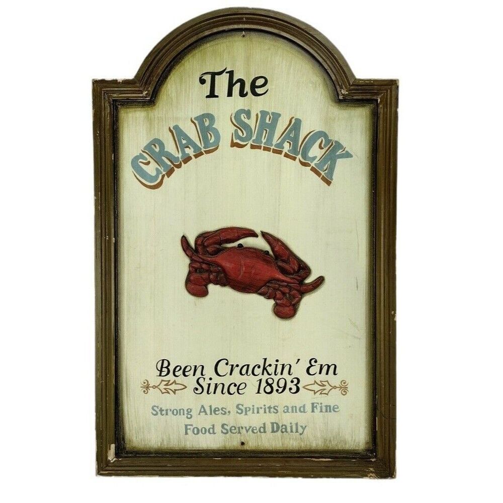 Vintage "The Crab Shack" Nautical 3D Wood Crab Beach Restaurant Wall Hanging